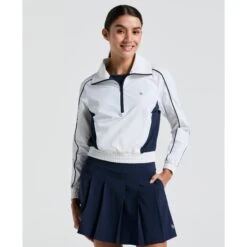 Original Penguin Women's Cropped 1/4 Zip Colour Block Tennis Jacket In Bright White(Womens Cropped 14 Zip Colour Block Tennis Jacket White O1jsf002gg 118)