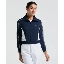 Original Penguin Women's Cropped 1/4 Zip Colour Block Tennis Jacket In Black Iris(Womens Cropped 14 Zip Colour Block Tennis Jacket Blue O1jsf002gg 417)