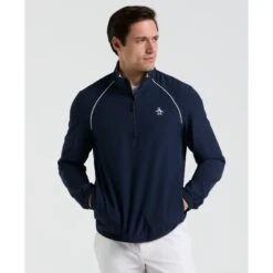 Original Penguin 1/4 Zip Tennis Jacket In Black Iris(14 Zip Tennis Jacket Blue O1wsf002gg 417)