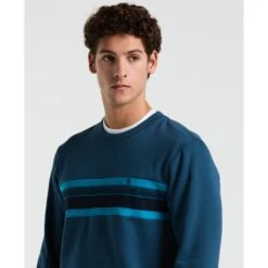 Original Penguin Fleece Chest Stripe Crew Neck Sweater In Blue Wing Teal(Fleece Chest Stripe Crew Neck Sweater Blue Ocks2500gp 415) -Original Penguin Shop OCKS2500 415 alt2
