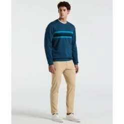 Original Penguin Fleece Chest Stripe Crew Neck Sweater In Blue Wing Teal(Fleece Chest Stripe Crew Neck Sweater Blue Ocks2500gp 415) -Original Penguin Shop OCKS2500 415 alt3