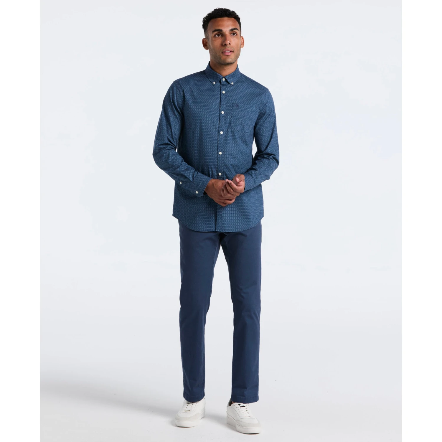 Original Penguin Micro Diamond Print Shirt In Sargasso Sea(Micro Diamond Print Shirt Blue Ocwf2516gp 485) 6 Original Penguin Micro Diamond Print Shirt In Sargasso Sea(Micro Diamond Print Shirt Blue Ocwf2516gp 485) - Image 4