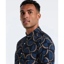 Original Penguin Fan Print Short Sleeve Shirt In Dark Sapphire(Fan Print Short Sleeve Shirt Blue Ocwf2519gp 413) -Original Penguin Shop OCWF2519 413 alt2