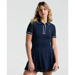 Original Penguin Women's Veronica Short Sleeve Dress In Black Iris(Womens Tennis Veronica Mesh Dress Blue Ogdsc007gg 417)