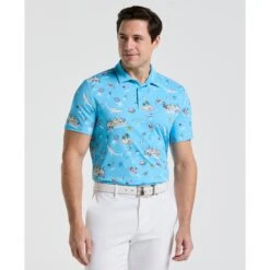Original Penguin All Over Pete'n The Boat Printed Golf Polo Shirt In Blue Grotto(All Over Peten The Boat Printed Golf Polo Shirt Blue Ogksf028gg 457)