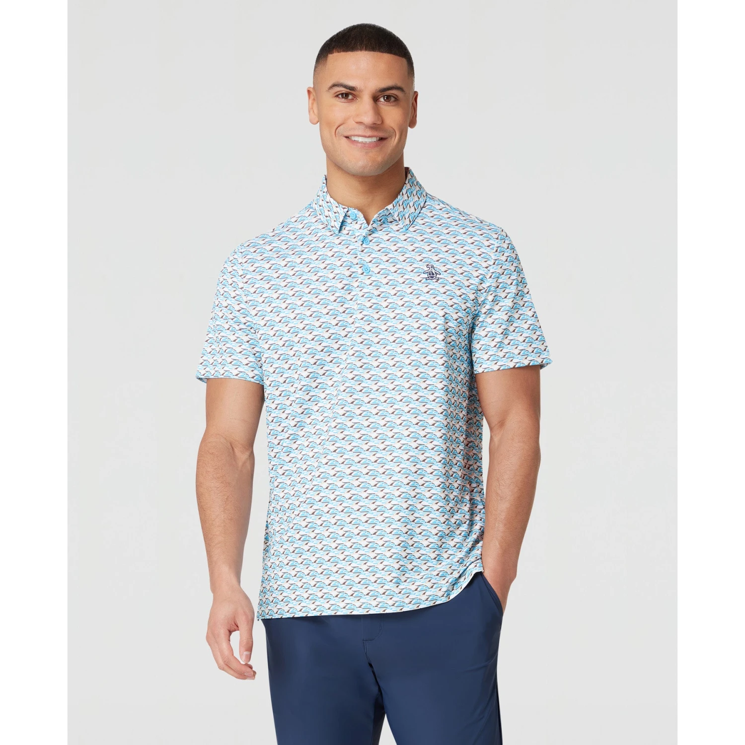 Original Penguin Layered Umbrella Print Golf Polo Shirt In Blue Grotto(Layered Umbrella Print Golf Polo Shirt Blue Ogksf029gg 457) 3 Original Penguin Layered Umbrella Print Golf Polo Shirt In Blue Grotto(Layered Umbrella Print Golf Polo Shirt Blue Ogksf029gg 457)