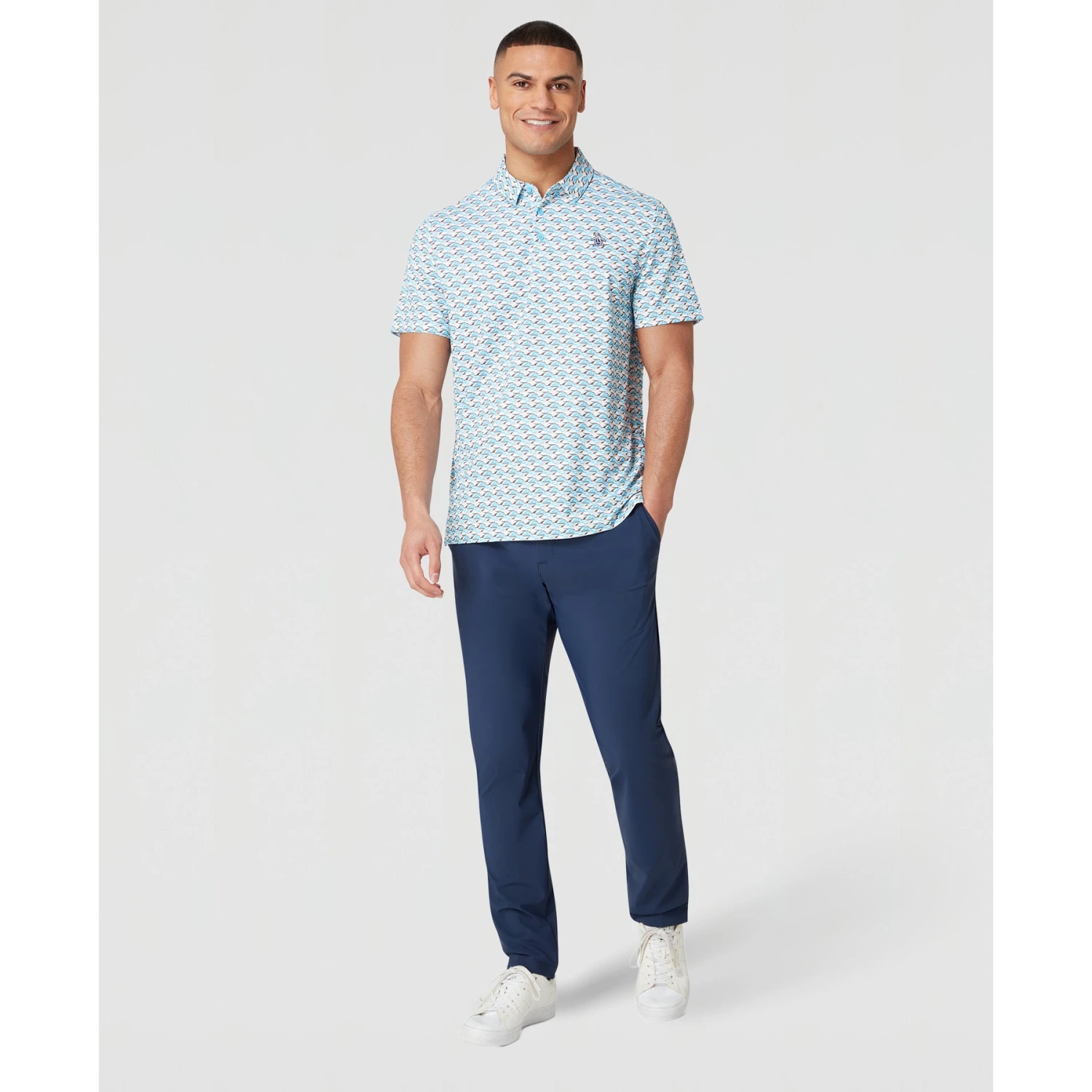 Original Penguin Layered Umbrella Print Golf Polo Shirt In Blue Grotto(Layered Umbrella Print Golf Polo Shirt Blue Ogksf029gg 457) 6 Original Penguin Layered Umbrella Print Golf Polo Shirt In Blue Grotto(Layered Umbrella Print Golf Polo Shirt Blue Ogksf029gg 457) - Image 4