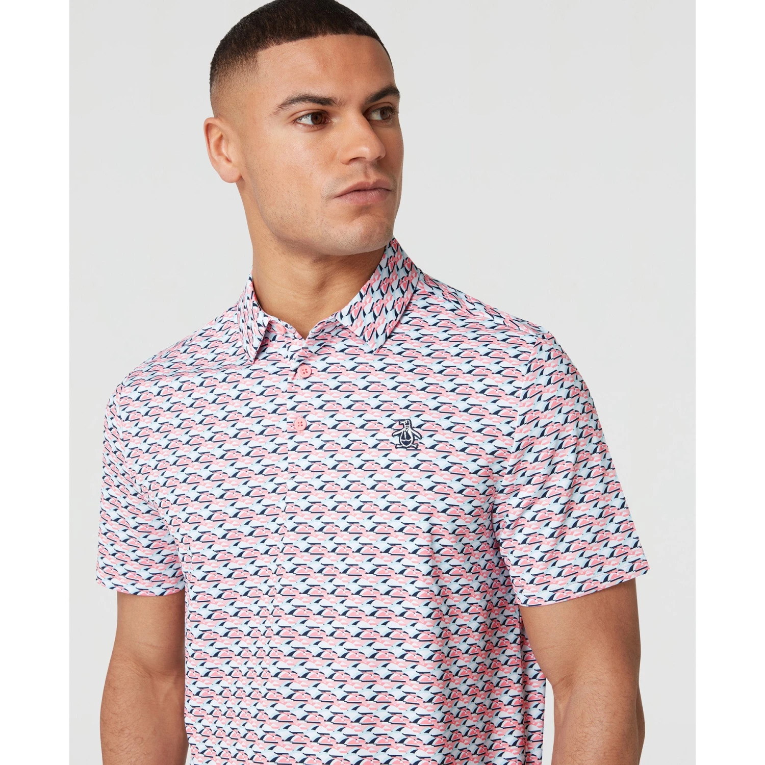 Original Penguin Layered Umbrella Print Golf Polo Shirt In Murex Shell(Layered Umbrella Print Golf Polo Shirt Pink Ogksf029gg 680) 5 Original Penguin Layered Umbrella Print Golf Polo Shirt In Murex Shell(Layered Umbrella Print Golf Polo Shirt Pink Ogksf029gg 680) - Image 3