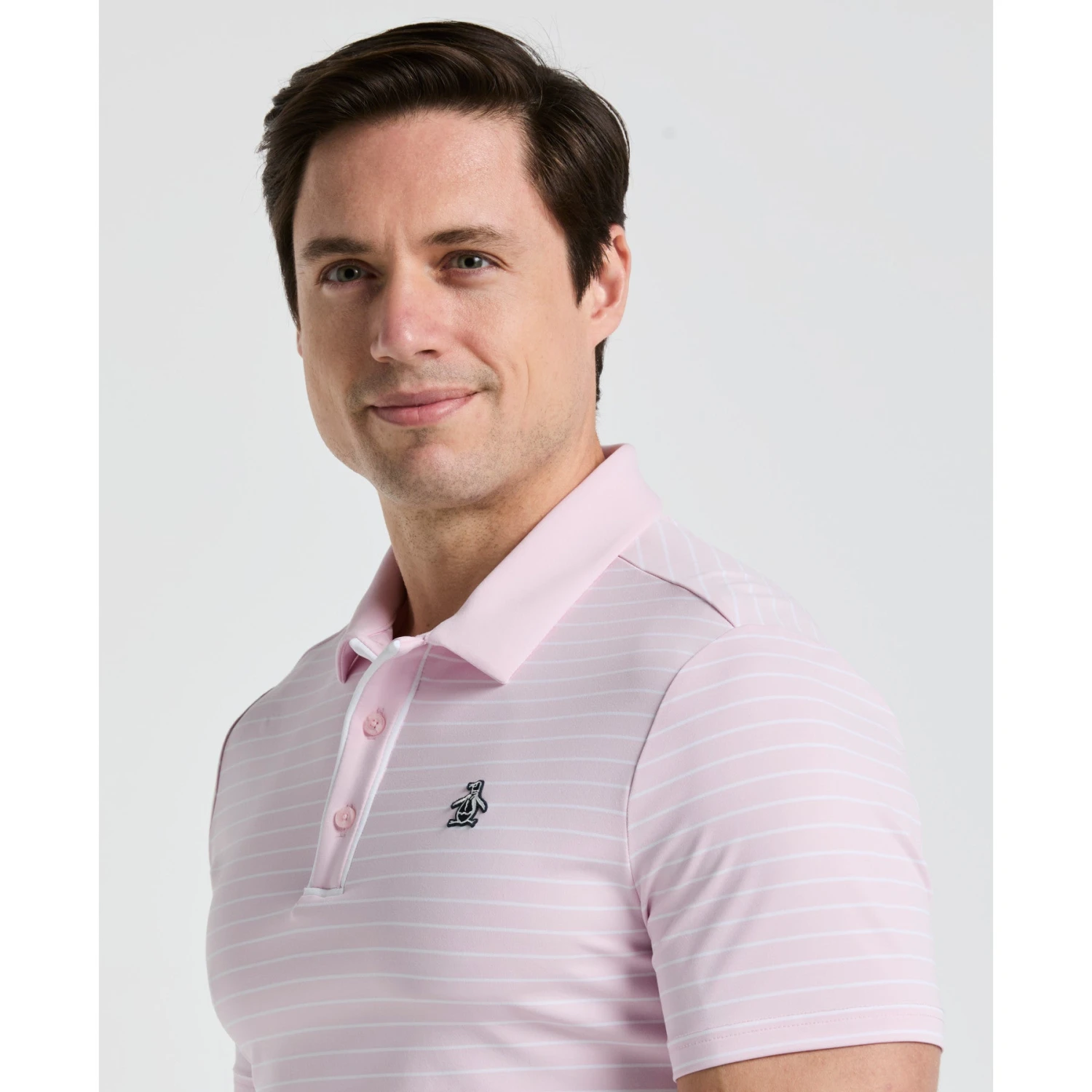Original Penguin The Heritage Stripe Golf Polo Shirt In Charm Pink(The Heritage Stripe Golf Polo Shirt Pink Ogksf043gg 689) 5 Original Penguin The Heritage Stripe Golf Polo Shirt In Charm Pink(The Heritage Stripe Golf Polo Shirt Pink Ogksf043gg 689) - Image 3