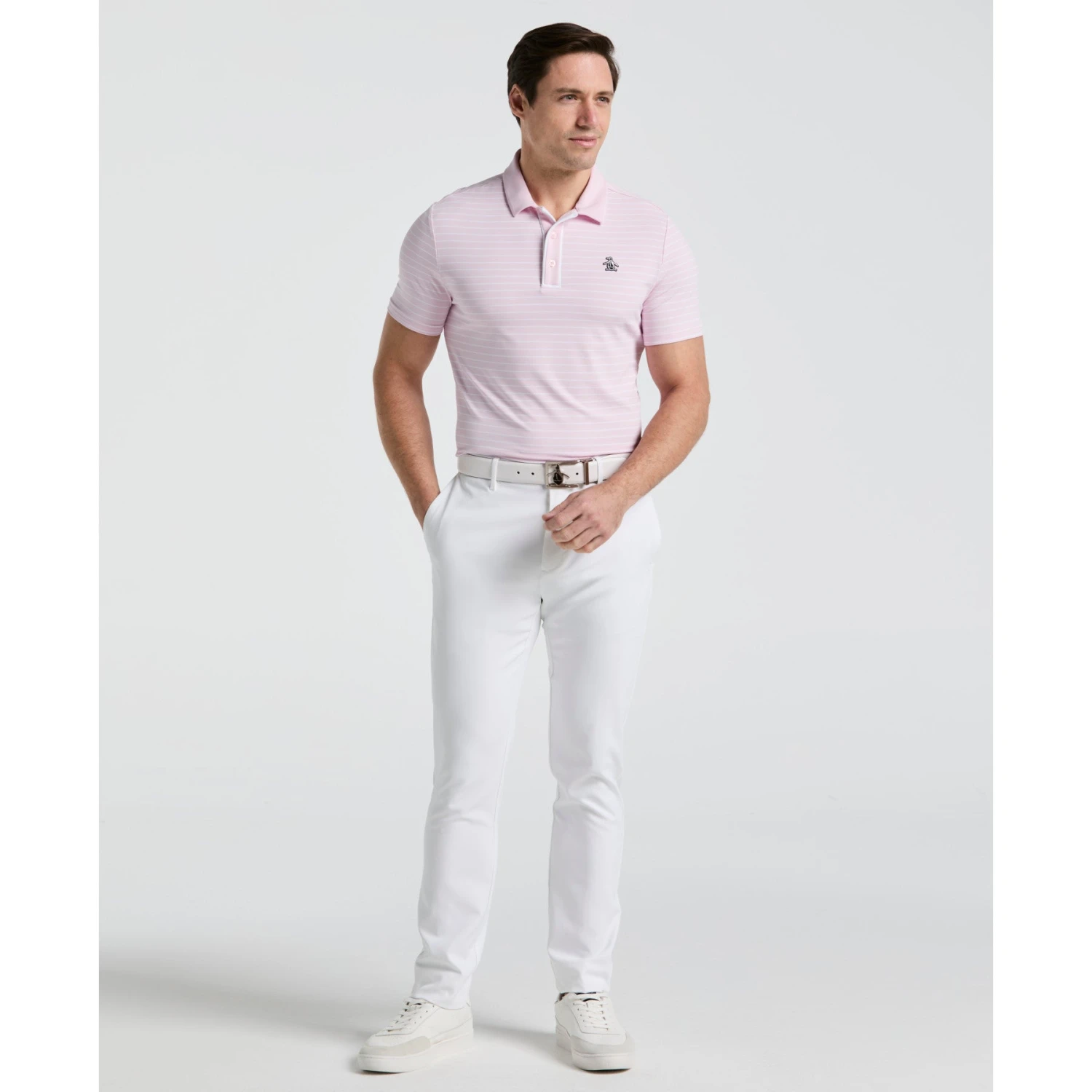 Original Penguin The Heritage Stripe Golf Polo Shirt In Charm Pink(The Heritage Stripe Golf Polo Shirt Pink Ogksf043gg 689) 6 Original Penguin The Heritage Stripe Golf Polo Shirt In Charm Pink(The Heritage Stripe Golf Polo Shirt Pink Ogksf043gg 689) - Image 4