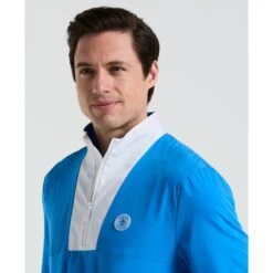 Original Penguin Lightweight 1/4 Zip Colour Block Golf Pullover In French Blue(14 Zip Lightweight Color Block Layering Golf Shirt Blue Ogwsf009gg 478) 9 Original Penguin Lightweight 1/4 Zip Colour Block Golf Pullover In French Blue(14 Zip Lightweight Color Block Layering Golf Shirt Blue Ogwsf009gg 478) -Original Penguin Shop OGWSF009 478 alt2