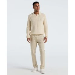 Original Penguin Zigzag Stitch Long Sleeve Sweater Polo In Birch(Zigzag Stitch Long Sleeve Sweater Polo Beige Opgf2502gp 252) -Original Penguin Shop OPGF2502 252 alt3