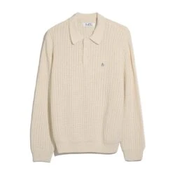 Original Penguin Zigzag Stitch Long Sleeve Sweater Polo In Birch(Zigzag Stitch Long Sleeve Sweater Polo Beige Opgf2502gp 252) -Original Penguin Shop OPGF2502 252 alt4