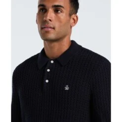 Original Penguin Zigzag Stitch Long Sleeve Sweater Polo In Dark Sapphire(Zigzag Stitch Long Sleeve Sweater Polo Blue Opgf2502gp 413) -Original Penguin Shop OPGF2502 413 alt2