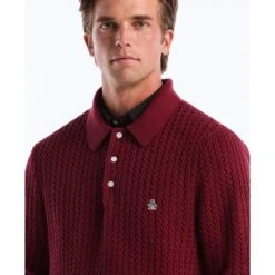 Original Penguin Zigzag Stitch Long Sleeve Sweater Polo In Cabernet(Zigzag Stitch Long Sleeve Sweater Polo Red Opgf2502gp 605) 10 Original Penguin Zigzag Stitch Long Sleeve Sweater Polo In Cabernet(Zigzag Stitch Long Sleeve Sweater Polo Red Opgf2502gp 605) -Original Penguin Shop OPGF2502 605 alt2