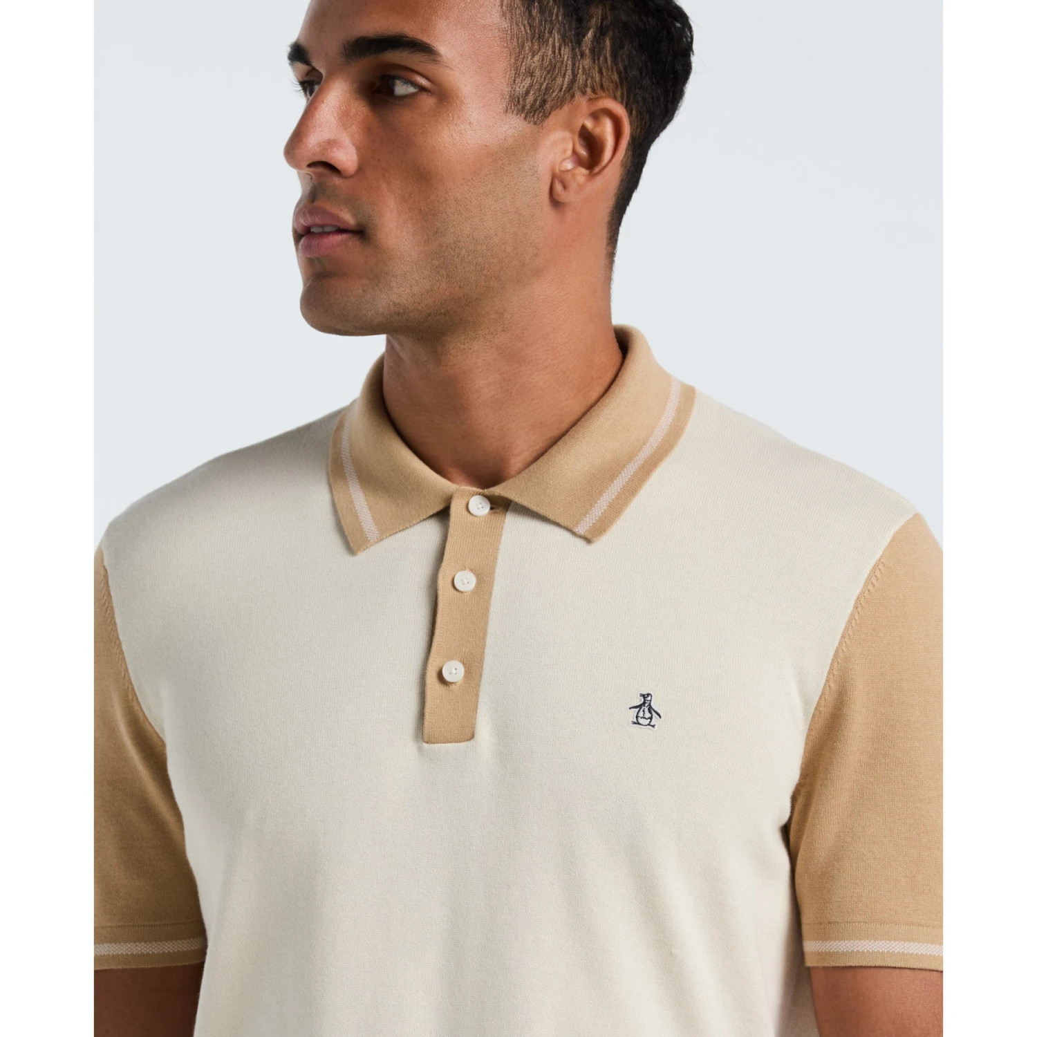 Original Penguin Colourblock Sweater Polo In Birch(Colourblock Sweater Polo Beige Opgf2503gp 252) 5 Original Penguin Colourblock Sweater Polo In Birch(Colourblock Sweater Polo Beige Opgf2503gp 252) - Image 3