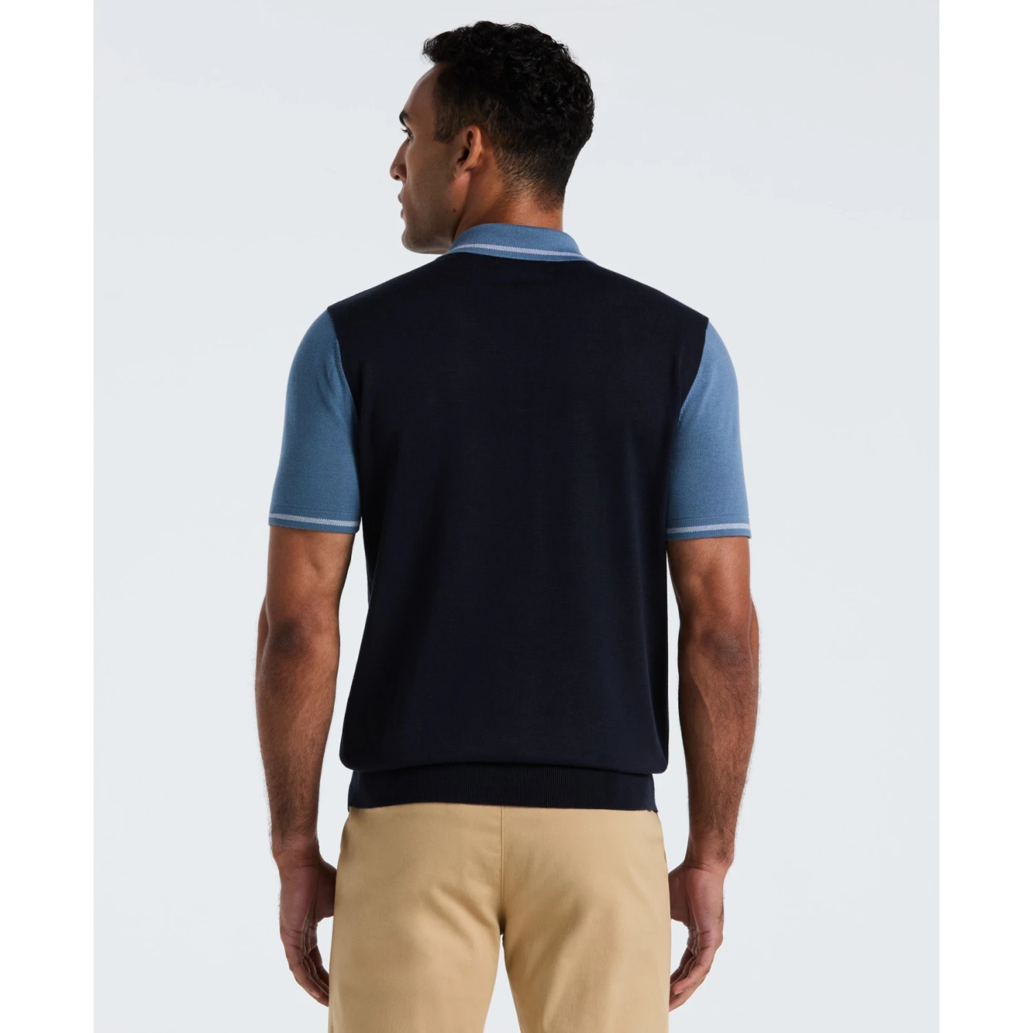 Original Penguin Colourblock Sweater Polo In Dark Sapphire(Colourblock Sweater Polo Blue Opgf2503gp 413) 4 Original Penguin Colourblock Sweater Polo In Dark Sapphire(Colourblock Sweater Polo Blue Opgf2503gp 413) - Image 2