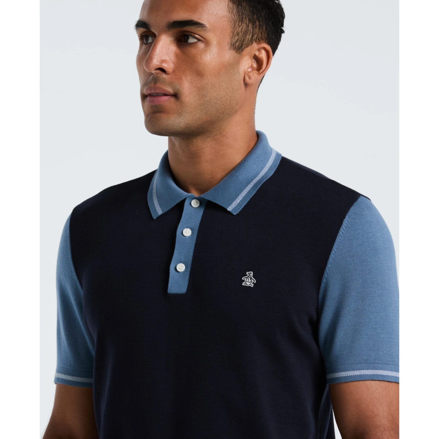 Original Penguin Colourblock Sweater Polo In Dark Sapphire(Colourblock Sweater Polo Blue Opgf2503gp 413) 5 Original Penguin Colourblock Sweater Polo In Dark Sapphire(Colourblock Sweater Polo Blue Opgf2503gp 413) - Image 3