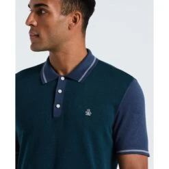 Original Penguin Colourblock Sweater Polo In Reflecting Pond(Colourblock Sweater Polo Blue Opgf2503gp 470) -Original Penguin Shop OPGF2503 470 alt2