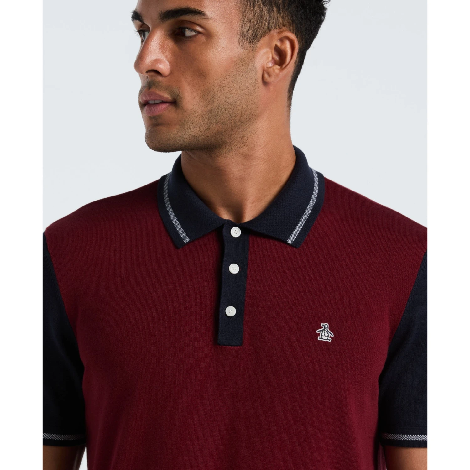 Original Penguin Colourblock Sweater Polo In Cabernet(Colourblock Sweater Polo Red Opgf2503gp 605) 5 Original Penguin Colourblock Sweater Polo In Cabernet(Colourblock Sweater Polo Red Opgf2503gp 605) - Image 3
