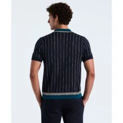 Original Penguin Striped Button Front Sweater Polo In Dark Sapphire(Striped Button Front Sweater Polo Blue Opgf2508gp 413) -Original Penguin Shop OPGF2508 413 alt1