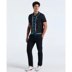 Original Penguin Striped Button Front Sweater Polo In Dark Sapphire(Striped Button Front Sweater Polo Blue Opgf2508gp 413) -Original Penguin Shop OPGF2508 413 alt3