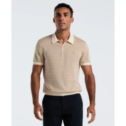 Original Penguin Geometric Jacquard 1/4 Zip Sweater Polo In Birch(Geometric Jacquard 1 4 Zip Sweater Polo Beige Opgf2509gp 252)