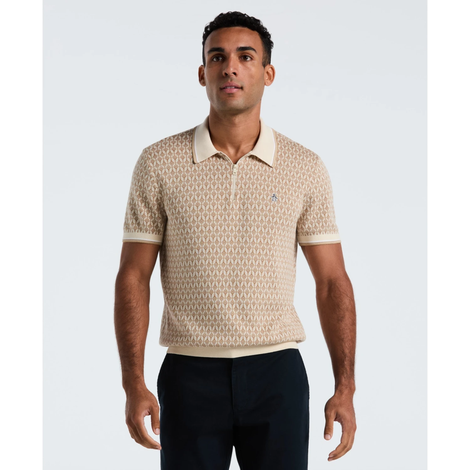 Original Penguin Geometric Jacquard 1/4 Zip Sweater Polo In Birch(Geometric Jacquard 1 4 Zip Sweater Polo Beige Opgf2509gp 252) 3 Original Penguin Geometric Jacquard 1/4 Zip Sweater Polo In Birch(Geometric Jacquard 1 4 Zip Sweater Polo Beige Opgf2509gp 252)