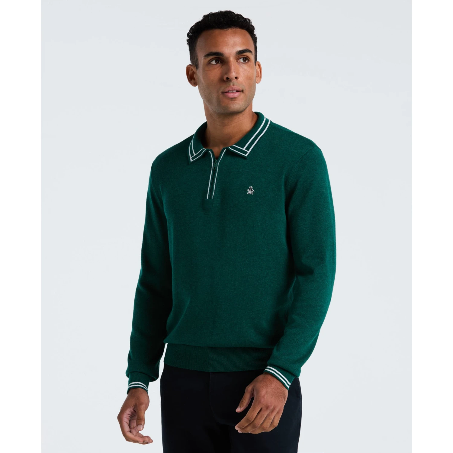Original Penguin Tipped Quarter Zip Long Sleeve Sweater Polo In Botanical Green Heather(Tipped Quarter Zip Long Sleeve Sweater Polo Green Opgf2510gp 394) 3 Original Penguin Tipped Quarter Zip Long Sleeve Sweater Polo In Botanical Green Heather(Tipped Quarter Zip Long Sleeve Sweater Polo Green Opgf2510gp 394)