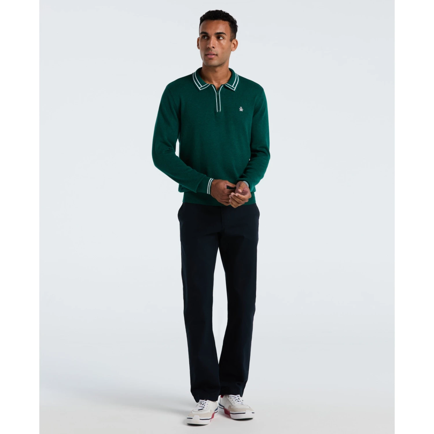 Original Penguin Tipped Quarter Zip Long Sleeve Sweater Polo In Botanical Green Heather(Tipped Quarter Zip Long Sleeve Sweater Polo Green Opgf2510gp 394) 6 Original Penguin Tipped Quarter Zip Long Sleeve Sweater Polo In Botanical Green Heather(Tipped Quarter Zip Long Sleeve Sweater Polo Green Opgf2510gp 394) - Image 4