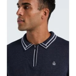 Original Penguin Tipped Quarter Zip Long Sleeve Sweater Polo In Dark Sapphire Heather(Tipped Quarter Zip Long Sleeve Sweater Polo Blue Opgf2510gp 478) -Original Penguin Shop OPGF2510 478 alt2