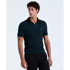 Original Penguin Icons Jacquard Quarter Zip Sweater Polo In Reflecting Pond(Icons Jacquard Quarter Zip Sweater Polo Blue Opgf2513gp 470)