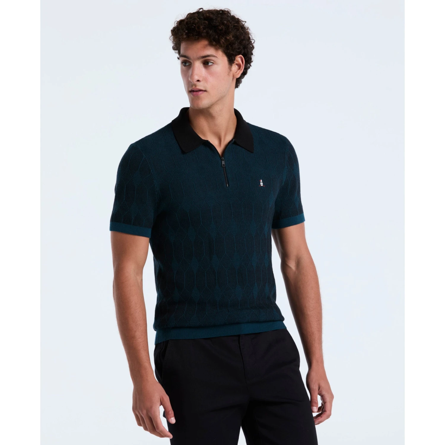 Original Penguin Icons Jacquard Quarter Zip Sweater Polo In Reflecting Pond(Icons Jacquard Quarter Zip Sweater Polo Blue Opgf2513gp 470) 3 Original Penguin Icons Jacquard Quarter Zip Sweater Polo In Reflecting Pond(Icons Jacquard Quarter Zip Sweater Polo Blue Opgf2513gp 470)