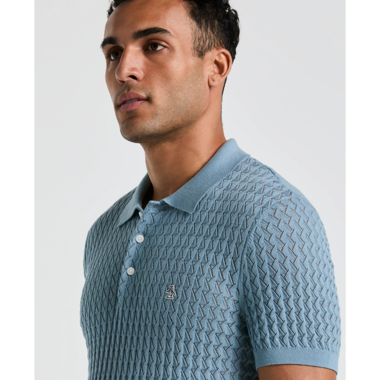 Original Penguin Drop Needle Textured Sweater Polo In Citadel(Drop Needle Textured Sweater Polo Blue Opgm2502gp 499) 5 Original Penguin Drop Needle Textured Sweater Polo In Citadel(Drop Needle Textured Sweater Polo Blue Opgm2502gp 499) - Image 3