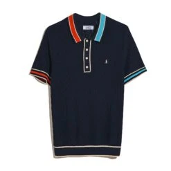 Original Penguin Pointelle Blocked Ribbed Sweater Polo Shirt In Dark Sapphire(Pointelle Blocked Ribbed Sweater Polo Shirt Blue Opgm2506gp 413) -Original Penguin Shop OPGM2506 413