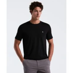 Original Penguin Pin Point Embroidered Logo Organic Cotton T-Shirt In True Black(Pin Point Embroidered Logo Organic Cotton T Shirt Black Opkb0903gp 010)