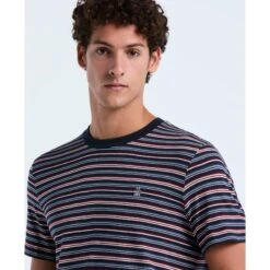 Original Penguin Yarn-Dyed Stripe T-Shirt In Dark Sapphire(Yarn Dyed Stripe T Shirt Blue Opkf2504gp 413) -Original Penguin Shop OPKF2504 413 alt2