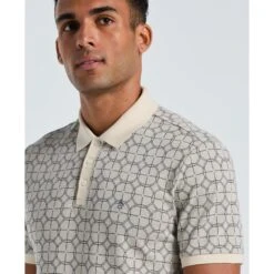 Original Penguin Geometric Jacquard Polo Shirt In Birch(Geometric Jacquard Polo Shirt Beige Opkf2507gp 252) -Original Penguin Shop OPKF2507 252 alt2