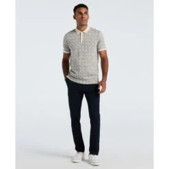 Original Penguin Geometric Jacquard Polo Shirt In Birch(Geometric Jacquard Polo Shirt Beige Opkf2507gp 252) -Original Penguin Shop OPKF2507 252 alt3