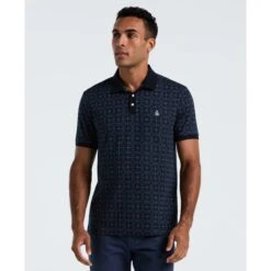 Original Penguin Geometric Jacquard Polo Shirt In Dark Sapphire(Geometric Jacquard Polo Shirt Blue Opkf2507gp 413)