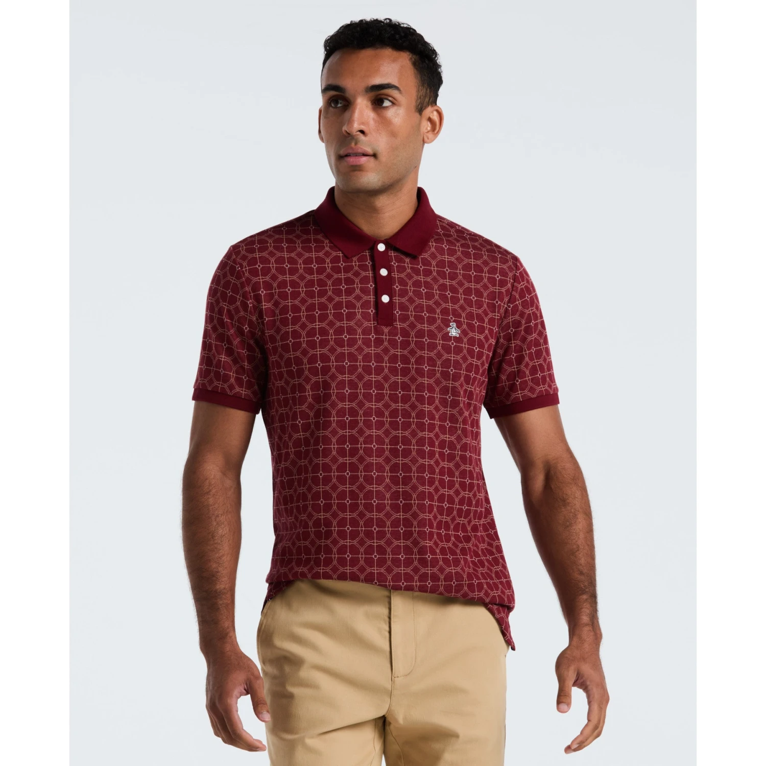 Original Penguin Geometric Jacquard Polo Shirt In Cabernet(Geometric Jacquard Polo Shirt Red Opkf2507gp 605) 3 Original Penguin Geometric Jacquard Polo Shirt In Cabernet(Geometric Jacquard Polo Shirt Red Opkf2507gp 605)