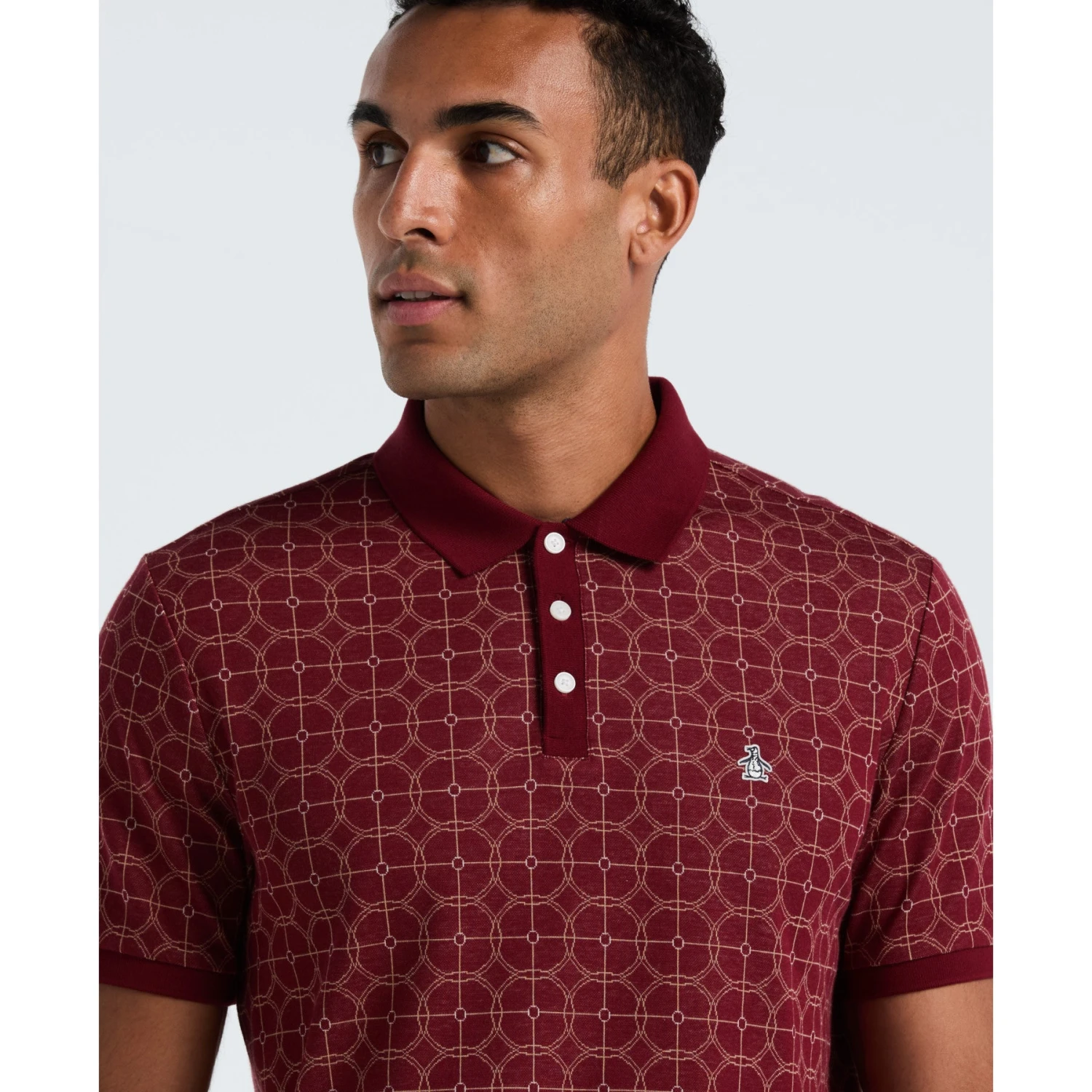 Original Penguin Geometric Jacquard Polo Shirt In Cabernet(Geometric Jacquard Polo Shirt Red Opkf2507gp 605) 5 Original Penguin Geometric Jacquard Polo Shirt In Cabernet(Geometric Jacquard Polo Shirt Red Opkf2507gp 605) - Image 3