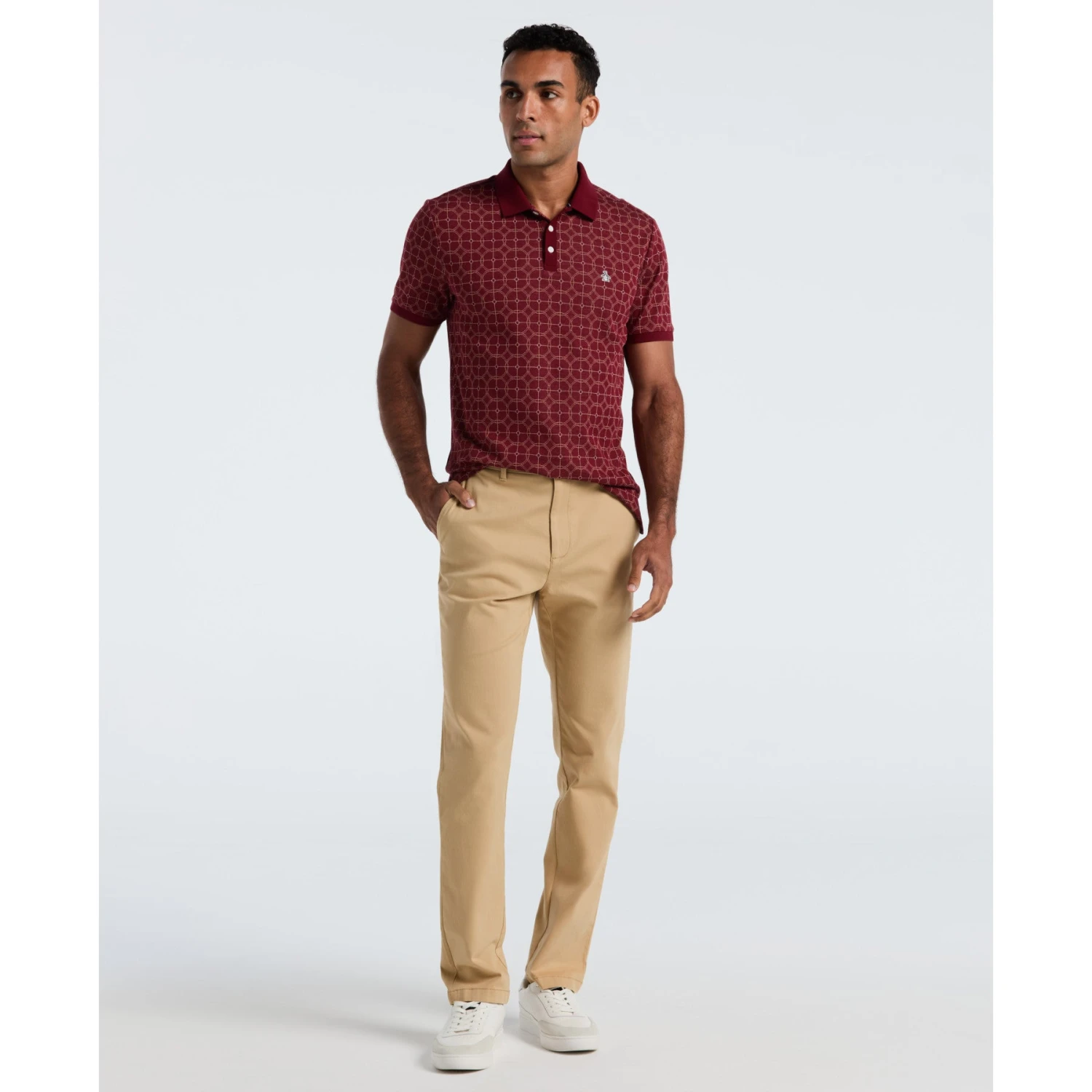 Original Penguin Geometric Jacquard Polo Shirt In Cabernet(Geometric Jacquard Polo Shirt Red Opkf2507gp 605) 6 Original Penguin Geometric Jacquard Polo Shirt In Cabernet(Geometric Jacquard Polo Shirt Red Opkf2507gp 605) - Image 4