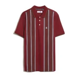 Original Penguin Interlock Vertical Stripe Polo Shirt In Cabernet(Interlock Vertical Stripe Polo Shirt Red Opkf2508gp 605) -Original Penguin Shop OPKF2508 605 1