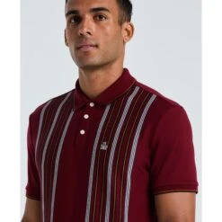 Original Penguin Interlock Vertical Stripe Polo Shirt In Cabernet(Interlock Vertical Stripe Polo Shirt Red Opkf2508gp 605) -Original Penguin Shop OPKF2508 605 alt2