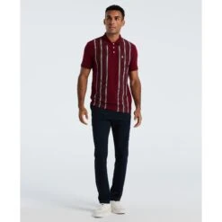 Original Penguin Interlock Vertical Stripe Polo Shirt In Cabernet(Interlock Vertical Stripe Polo Shirt Red Opkf2508gp 605) -Original Penguin Shop OPKF2508 605 alt3