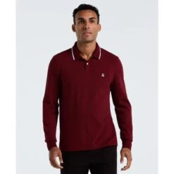 Original Penguin Sticker Pete Tipped Long Sleeve Polo Shirt In Cabernet(Sticker Pete Tipped Long Sleeve Polo Shirt Red Opkf2522gp 605)