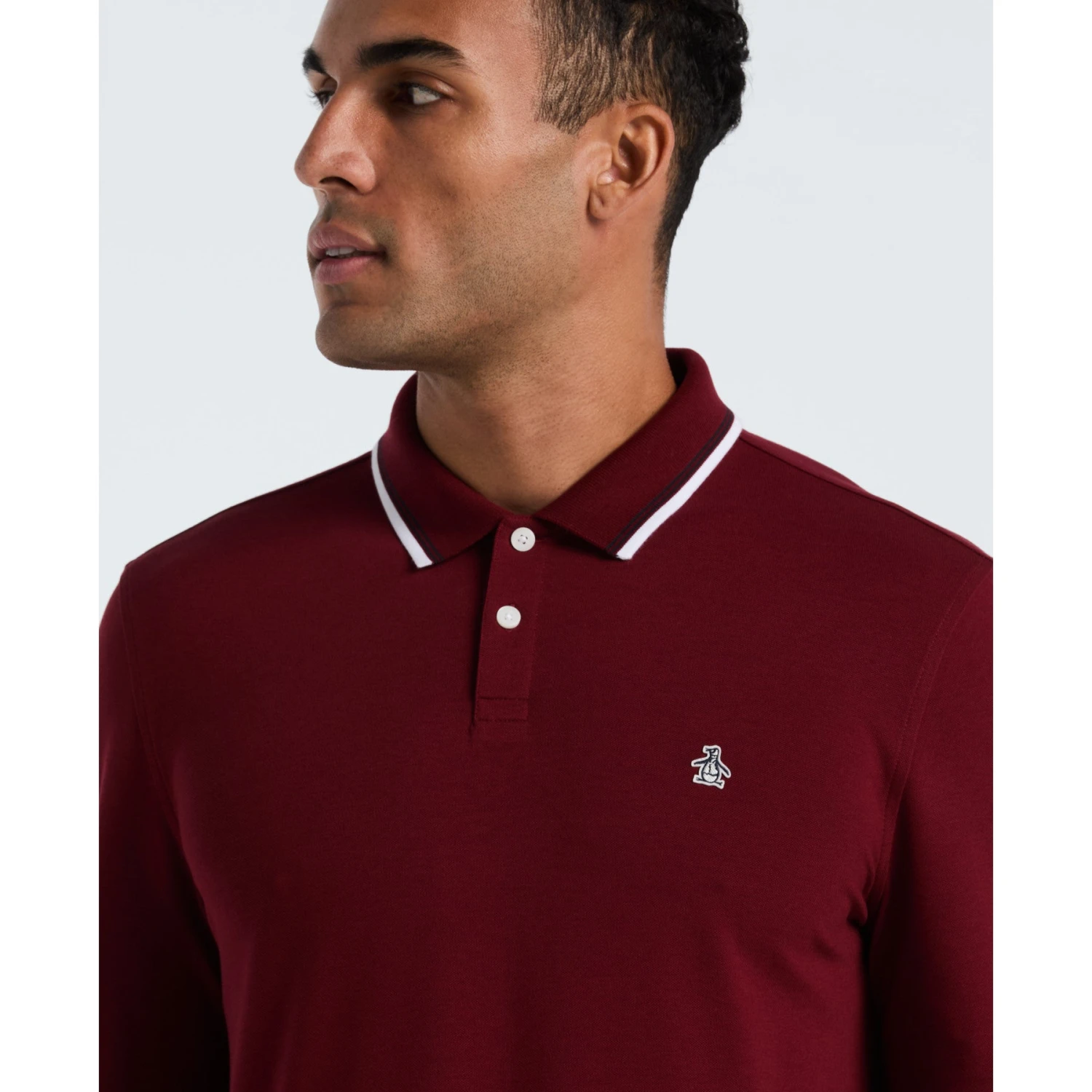 Original Penguin Sticker Pete Tipped Long Sleeve Polo Shirt In Cabernet(Sticker Pete Tipped Long Sleeve Polo Shirt Red Opkf2522gp 605) 5 Original Penguin Sticker Pete Tipped Long Sleeve Polo Shirt In Cabernet(Sticker Pete Tipped Long Sleeve Polo Shirt Red Opkf2522gp 605) - Image 3