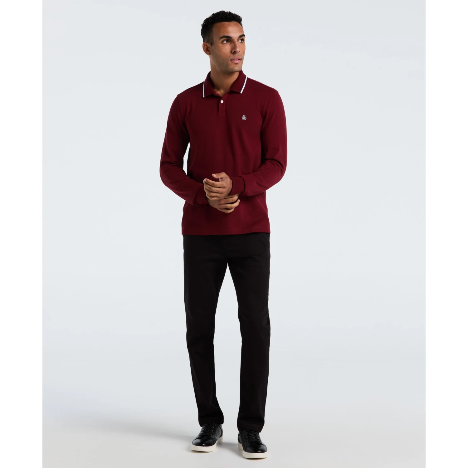 Original Penguin Sticker Pete Tipped Long Sleeve Polo Shirt In Cabernet(Sticker Pete Tipped Long Sleeve Polo Shirt Red Opkf2522gp 605) 6 Original Penguin Sticker Pete Tipped Long Sleeve Polo Shirt In Cabernet(Sticker Pete Tipped Long Sleeve Polo Shirt Red Opkf2522gp 605) - Image 4