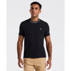 Original Penguin Textured Ringer T-Shirt In Dark Sapphire(Textured Ringer T Shirt Blue Opkf2523gp 413)